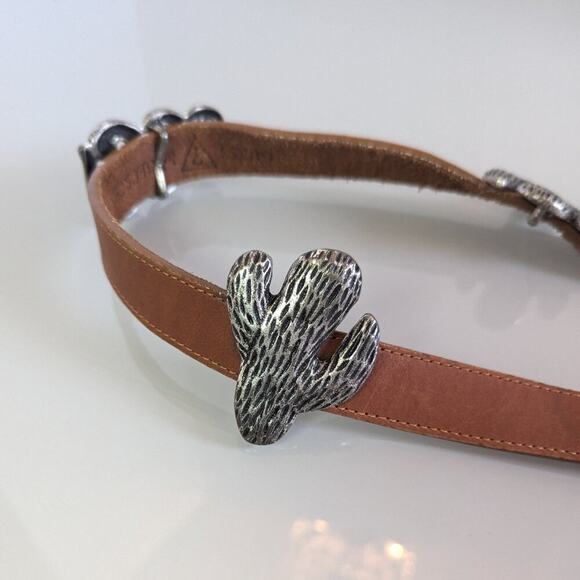 Guess Vintage 90\'s Brown Leather Belt Metal Cactus Snake Chili Pepper Accents main image 4